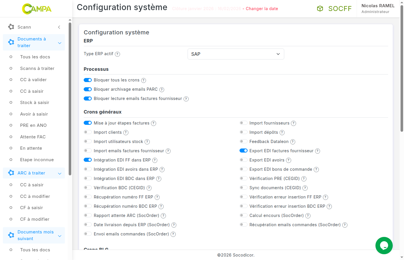 Vue globale de la page de configuration